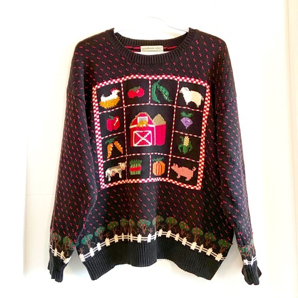 Vintage Sweaters - Vintage hand embroidered barnyard sweater